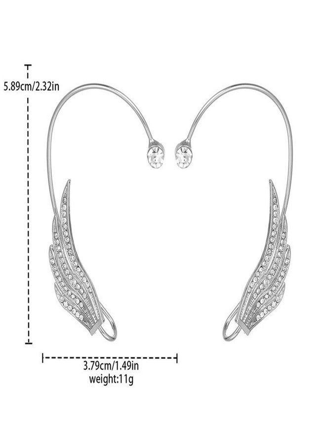 Rannyrena Elegant Rhinestone Butterfly Flower Tassel Ear Cuffs Fairy Wheat Wing Ear Wrap Non-pierced Wedding Bridal Clip on Earrings Costume Accessories for Women (Silver wing) - Image 2